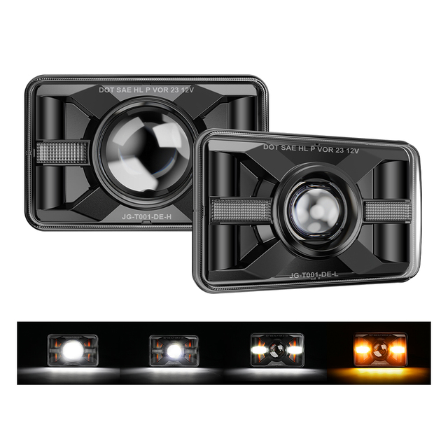 4PCS DOT Bright White High Low Sealed Beam Approved Black Projector 4x6 Inch LED Headlights