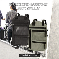 Lot de 2 porte-passeports en nylon anti-RFID, pochette de voyage dissimulée à porter autour du cou, pochette pour téléphone, pochette légère à porter sous les vêtements
