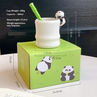 Taza de Leche de Porcelana con Cuchara, Diseño Creativo de Panda Verde, Estilo Moderno, Resistente al Calor, Apta para Alimentos, Apta para Lavavajillas, Ideal para Regalo