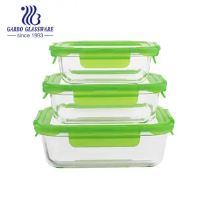 食品容器饭盒储物碗透明食品级玻璃带塑料盖370毫升方形微波安全玻璃饭盒