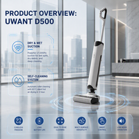 Distributeur agréé UWANT D500 Aspirateur laveur intelligent 17000Pa, aspiration humide et sèche, inclinaison à 180 degrés pour nettoyage domestique