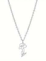 Pendentif fleur de naissance Collier en acier inoxydable argenté Mois de naissance Fleur Charmes Cadeaux pour meilleur ami Collier minimal