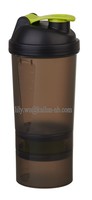 Bouteille shaker protéinée écologique à structure multicouche en plastique avec couvercle et compartiments de rangement pour le sport, le camping et les fêtes – Prête à boire