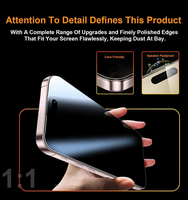 Protection d'écran anti-espion à 360 degrés en verre trempé 4 directions avec fonction anti-poussière automatique pour iPhone 17 16 15 14 13