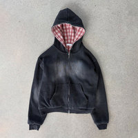 Vestes à fermeture éclair personnalisées à motif écossais, sweats à capuche double couche en tissu gaufré pour hommes, 100% coton, sweats à capuche réversibles en tricot gaufré de haute qualité