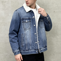Veste en jean doublée sherpa pour homme, style vintage délavé, col polaire chaud pour l'hiver, manteau trucker décontracté, streetwear, vêtement d'extérieur