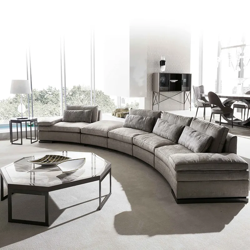 Furnitur Ruang Tamu Kelas Atas, Penutup Kulit Asli Cokelat Mengkilat, Dekorasi Modern Desain Mewah Bagian Sofa