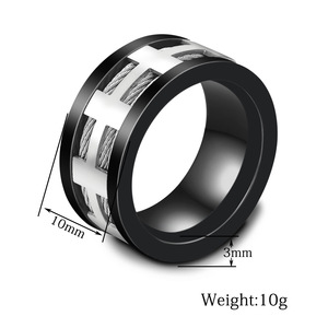 Bague en acier inoxydable noir 10 mm, design géométrique, bijoux unisexe, cadeau - Product Image 5