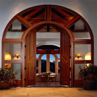 Portes extérieures modernes en bois massif avec arches, panneaux latéraux et verre mosaïque, porte de sécurité manuelle personnalisée anti-effraction pour villa