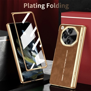 Étui pliant de protection de charnière électrolytique en cuir rétro de luxe pour étui antichoc OnePlus Open 5G avec <span class=keywords><strong>verre</strong></span> <span class=keywords><strong>trempé</strong></span> - Product Image 4