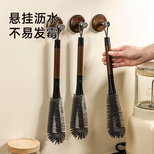 Cepillo de limpieza para tazas con mango largo 2 en 1, cerdas de nailon y mango de madera para eliminar manchas de agua y té de botellas. - Product Image 3