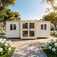 Maison conteneur pliable extensible à double aile, étanche, structure en acier, pour logement sur chantier