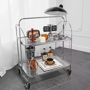 Carrito Doble Acrílico de Diseño Moderno, Funcional, con Base de Acero Inoxidable y Plástico, Plegable, Ecológico, para Sala de Estar, Diseño OEM/ODM - Product Image 1
