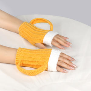 Gants d'hiver à demi-doigts avec logo personnalisé, gants en tricot chaud en peluche pour hommes et femmes, mitaines en acrylique pour tasses à bière - Product Image 6
