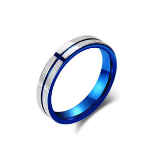 Unisex Cross Titanium Steel <b>Ring</b> Blue And Gold Geometric Fashion Jewelry Gift - Product Image 5