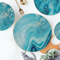 Service de vaisselle de luxe en porcelaine fine bleue, comprenant des assiettes à steak peu profondes et des bols à soupe, pour hôtels et restaurants haut de gamme