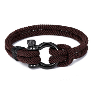 Pulsera de Cuerda Sólida con Grillete de Herradura de Acero Inoxidable para Hombre, Pulsera Náutica de Doble Capa de Cuerda Milán para Deportes al Aire Libre - Product Image 2