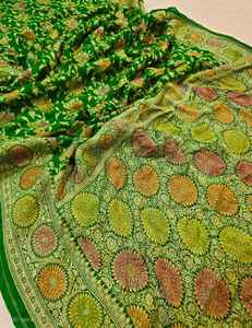 Sari de Chifón Banarasi Puro Premium Powerloom con Elegante Trabajo Zari, Protección Solar, Pieza de Blusa Sin Coser para Fiestas - Product Image 5