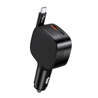 Chargeur de voiture USB-C rapide de haute qualité 85W avec charge rapide QC 3.0 rétractable 3 en 1 pour ordinateurs portables, téléphones mobiles, appareils photo