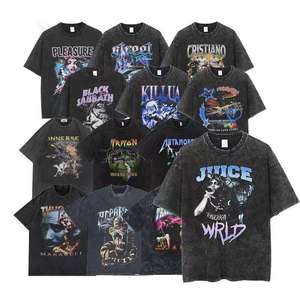 T-Shirt Unisex di Alta Qualità con Effetto Acid Wash, Streetwear Oversize Hip Hop 100% Cotone con Motivi <span class=keywords><strong>Cartoon</strong></span> <span class=keywords><strong>Vintage</strong></span> - Product Image 1