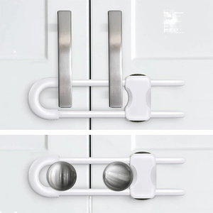 U-Shaped Child Safety Latch White Plastic Cabinet <b>Lock</b> Round Metal Handle Home Installation - Product Image 1