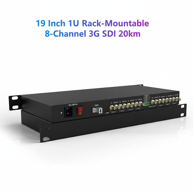 19 Inch 1U Rack-Mountable 8-Channel 3G HD SDI 270Mbps-3.2Gbps Aluminum Fiber Converter | 20km BNC Broadcast Video Systems