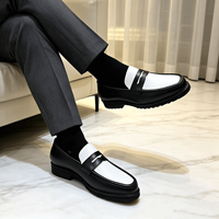 Mocassins légers pour hommes à semelle épaisse en cuir véritable, chaussures décontractées et habillées, en cuir texturé noir, à enfiler