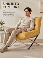 Fauteuil de salon moderne matelassé sans accoudoirs, en cuir pleine fleur et tissu, avec structure en acier inoxydable, pour chambre et salon, directement de l'usine (OEM/ODM)