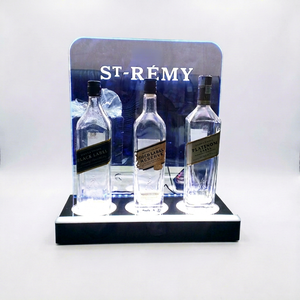 Wholesale LED Acrylic 3-Bottle Display Stand Modern Illuminated <b>Bar</b> Rack with Custom Logo for Liquor Stores - Product Image 1