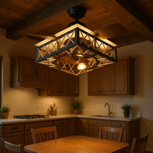 Ventilador de Techo LED Cuadrado con Rejilla, Estilo Industrial, 6 Velocidades, Motor DC, Control Remoto, Luz Cálida, para Cocina y Comedor - Product Image 2