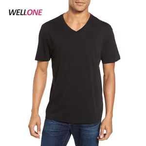 Free sample Cheap Wholesale Slim Fit Men's 180gsm Custom Design V Neck Black T-shirt Cotton