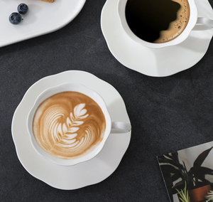 Ensemble <span class=keywords><strong>de</strong></span> tasses et soucoupes à café en porcelaine 6OZ pour restaurant, résistant au four, écologique, <span class=keywords><strong>vaisselle</strong></span> personnalisable en gros avec logo pour café, <span class=keywords><strong>thé</strong></span> et eau - Product Image 3