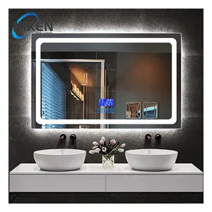 New design LED bathroom mirror with digital clock defogger electric illuminated led mirror for hotel bathroom project