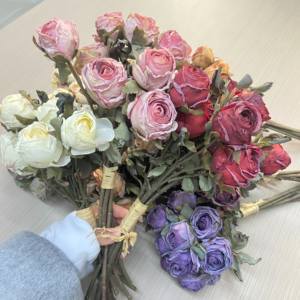 <span class=keywords><strong>Bouquet</strong></span> de roses artificielles en soie fait main, style rétro de fleurs séchées, 33 cm de haut, pour la maison, les mariages <span class=keywords><strong>et</strong></span> Noël - Product Image 4