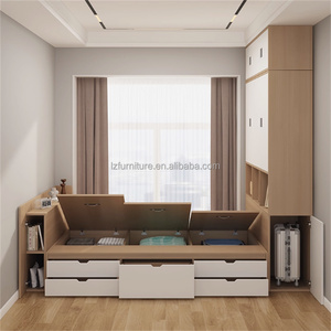Customize Inexpensive Multifunctional Tatami Bedroom Sets Built-in Wooden <b>Storage</b> Bed With Desk & Wardrobe for Studio Apartments - Product Image 6