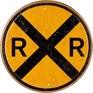 Securun 2024高级铁路交叉口锡标志金属锡交通标志墙装饰铁路道路圆形标志 (12*12英寸)