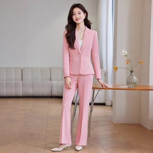 Pink Women's Suit Set Spring Formal Workwear Anti-Wrinkle Polyester Full Sleeve - Product Image 4