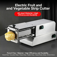 Commerciële automatische elektrische friet snijmachine voor aardappelreepjes, geschikt voor groenten, fruit, komkommer, radijs, sla en zoete aardappelen.