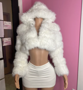 Viviblook Z730ST02 New Arrival Girl's Clothing Set <b>White</b> Set <b>Long</b> Sleeved Zipper Fur Jacket and Mini <b>Skirt</b> 2 Piece Set - Product Image 2