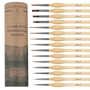 Professional Fine Line Oil Acrylic Painting Art Supplies Artist Paint Brush Set Drawing Pen With Nylon Hair Natural Wood Handle