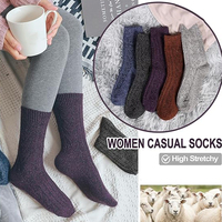 Chaussettes confortables en laine thermique douce et moelleuse, très extensibles, pour femme, décontractées, personnalisées, chaudes, épaisses, avec logo sur le bord du mollet, pour l'hiver et l'usage quotidien