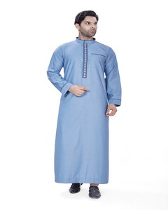 Indian Bulk Export Polyester Viscose Saudi Embroidered <b>Thobe</b> Long Sleeve Robe for <b>Men</b> Muslim Traditional Clothing - Product Image 1