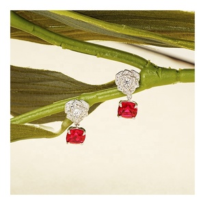 Sang trọng Valentine của ngày Quà Tặng phụ nữ Rose Flower Studs Cushion cut <span class=keywords><strong>Red</strong></span> Ruby 7.55ct phòng thí nghiệm Grown kim cương Sterling Silver Drop Bông tai - Product Image 1