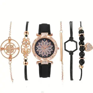 Factory Price New Trend, Fashion Watch Wholesale Pu Strap Fashion Watch Classic Women Watch With Bracelet Set