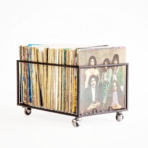 โลหะหมุนแท่นวาง CD บันทึกไวนิล Storage Cart Rack อัลบั้ม Crate LP ผู้ถือล้อ