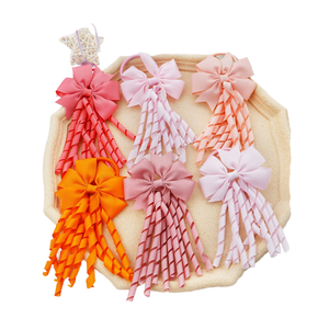 3.3 Inch Kids' Sweet <strong>Curly</strong> Bow <strong>Hair</strong> Ties Solid Color Party Ribbon Rolled Belt Tassel Elastic Rubber <strong>Band</strong> - Product Image 4
