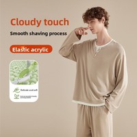 Ensemble décontracté homme hiver : haut à manches longues et pantalon en fibre de bambou, vêtement d'intérieur patchwork, col en V, doublure polaire thermique épaisse