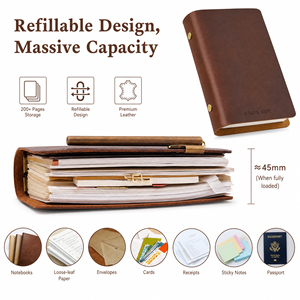 A5 Thread Sewing Spiral Bound Leather Cover Magnetic Closure Promotional Use Retro Handmade Customized Loose-Leaf <b>Notebook</b> 100 - Product Image 5