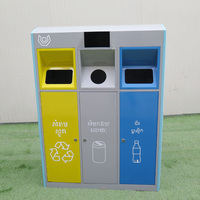 Poubelle de tri des déchets à trois compartiments en métal, armoire de tri des déchets à 3 fentes, poubelle de tri extérieure pour parc public et rue