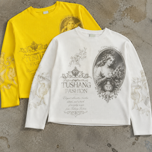 <strong>Men</strong> Baggy Loose <strong>Yellow</strong> Graphic Oversized Vintage Custom Digital Print Waffle Long Sleeve <strong>Tshirts</strong> - Product Image 1